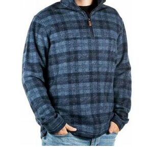 John Wayne Men's Blue Plaid Zip-Up Sweater